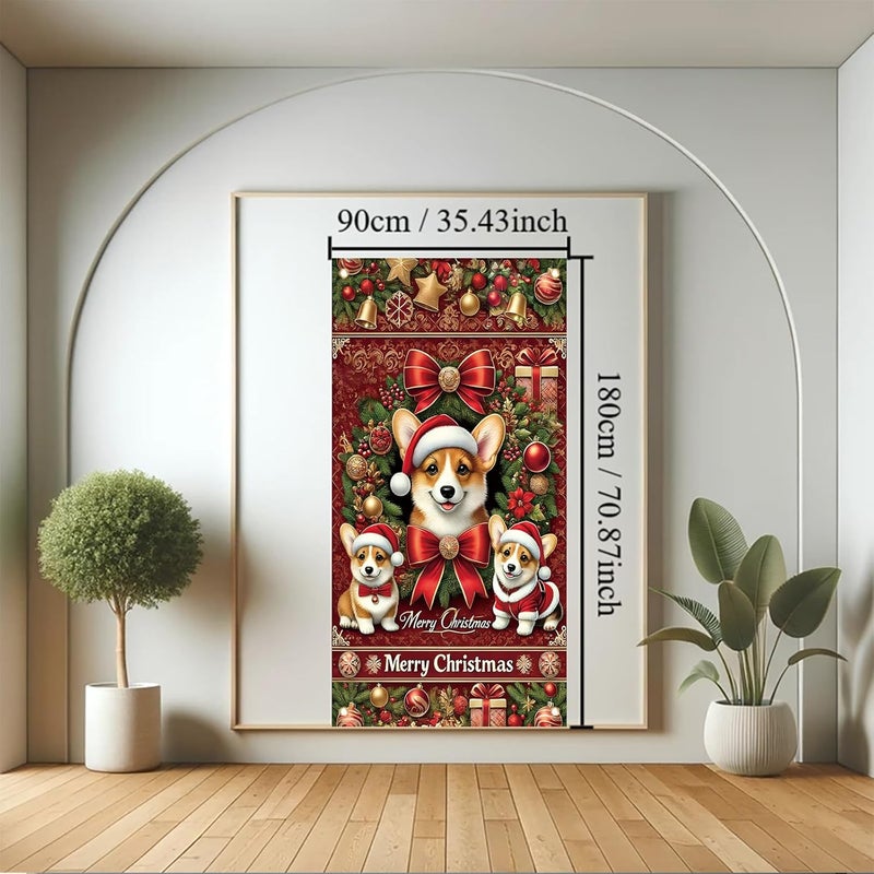 Saoplasa Christmas Corgi Door Cover Decoration 71 x 35 Inch Red Festive Banner with Cute Santa Dog Design and Holiday Wreath for Merry Christmas Wall Decor Party Welcome Backdrop Sign - Image 5